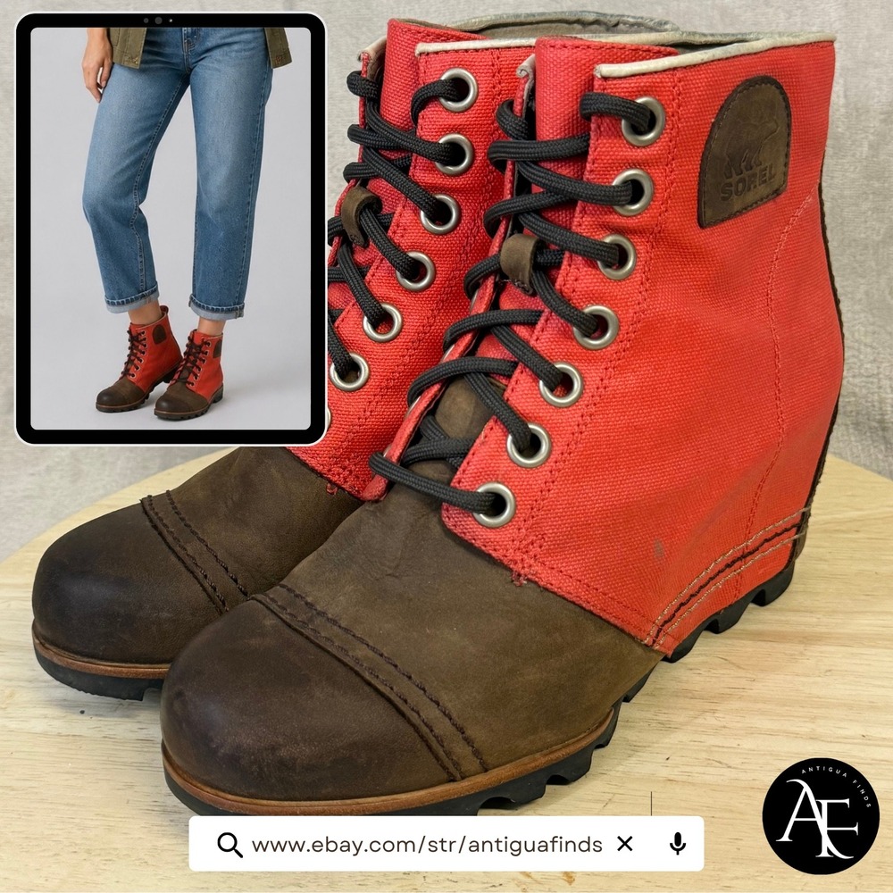 Sorel Joan of Arctic Wedge Mid Boots Red Dahlia Cordovan NL2174-848 Womens 8